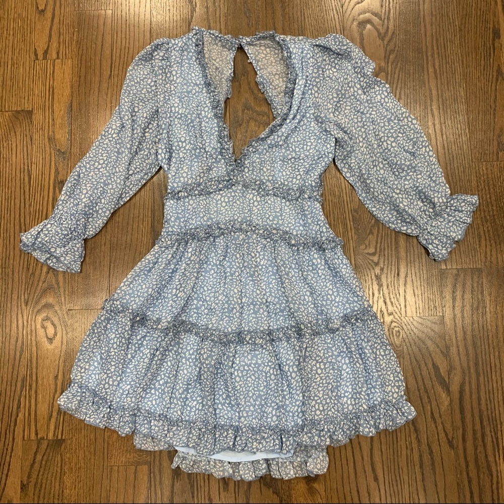 Light Blue Floral Long Sleeve Dress